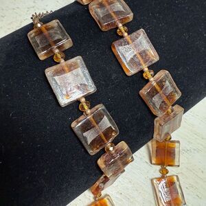 Vintage Carolee Amber Glass Square Bead Statement Necklace Gold Tone Chain
